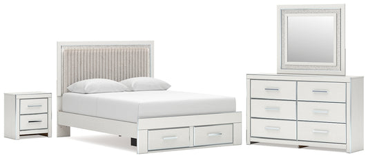 Zuraleus Queen Upholstered Panel Platform Storage Bed, Dresser, Mirror and Nightstand