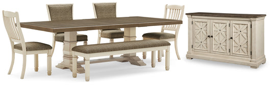 Bolanburg Dining Table and 4 Chairs and Bench with Storage