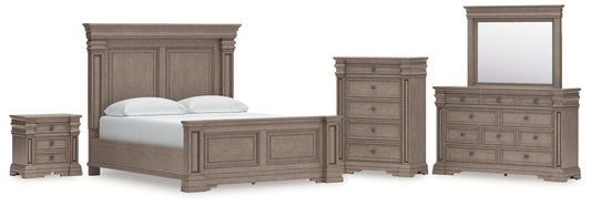 Blairhurst California King Panel Bed with Mirrored Dresser, Chest and Nightstand