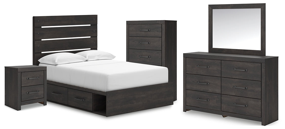 Hollivern Full Panel Bed with Storage with Mirrored Dresser, Chest and Nightstand