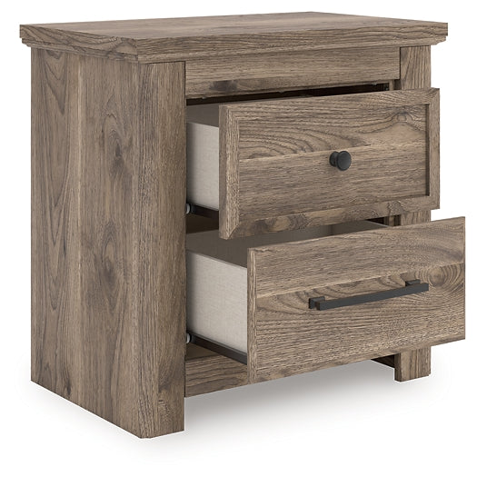 Rusticott Queen Panel Bed with Mirrored Dresser and Nightstand