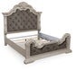 Bruchandi King Upholstered Panel Bed with Mirrored Dresser and Nightstand