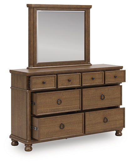 Rowlenstown Queen Poster Bed with Mirrored Dresser