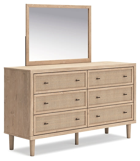 Cielden Queen Upholstered Bed with Roll Slats, Dresser, Mirror, Chest and Nightstand