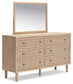 Cielden Full Upholstered Bed with Roll Slats, Dresser, Mirror, Chest and Nightstand