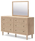 Cielden Queen Upholstered Bed with Roll Slats, Dresser, Mirror and Nightstand