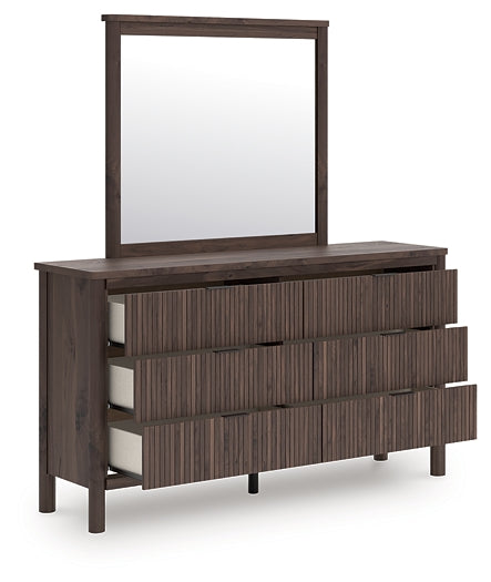 Pamytta Queen Upholstered Panel Bed, Dresser, Mirror, Chest and Nightstand