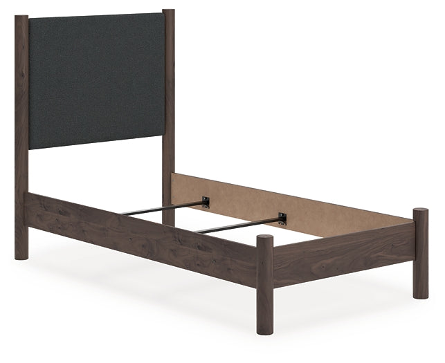 Pamytta Twin Upholstered Panel Bed, Dresser, Mirror, Chest and Nightstand