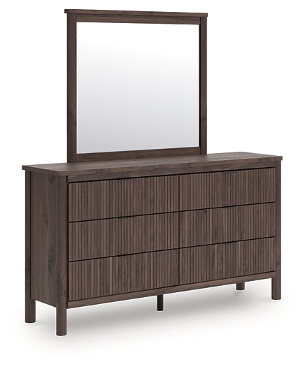 Pamytta Full Upholstered Panel Bed, Dresser and Mirror