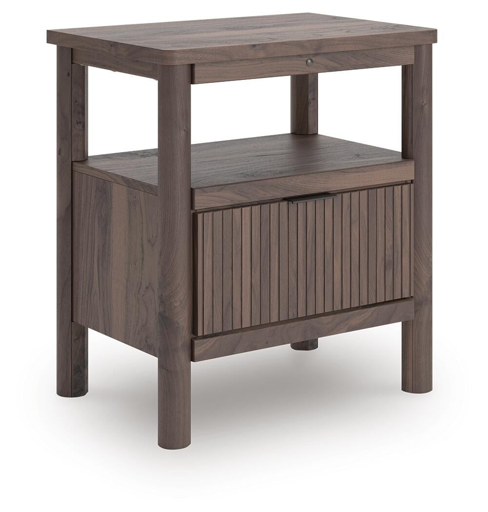 Cadmori Twin Upholstered Panel Platform Bed, Dresser, Mirror and Nightstand