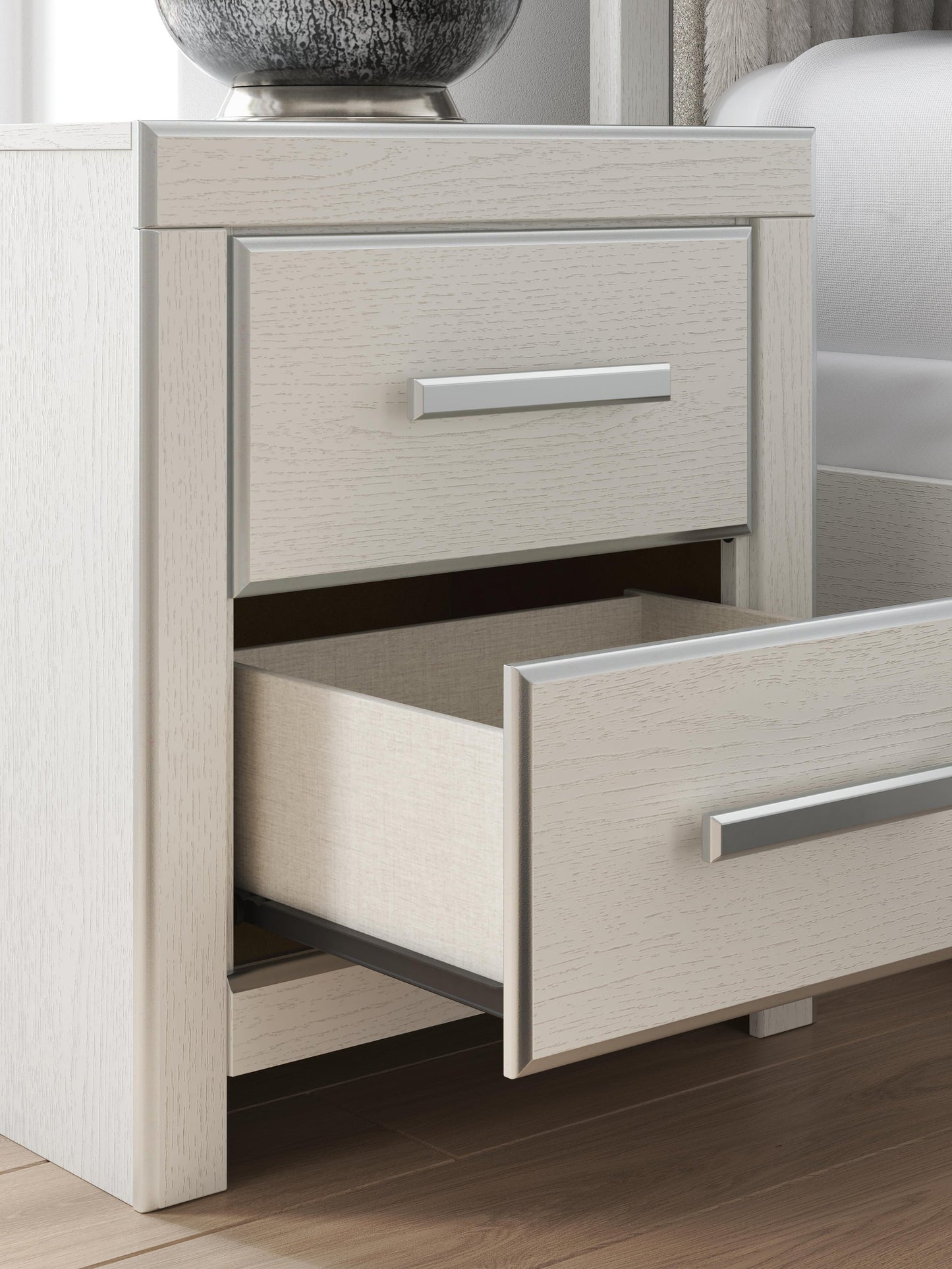 Birmonton King Upholstered Panel Platform Bed, Dresser, Mirror, Chest and Nightstand