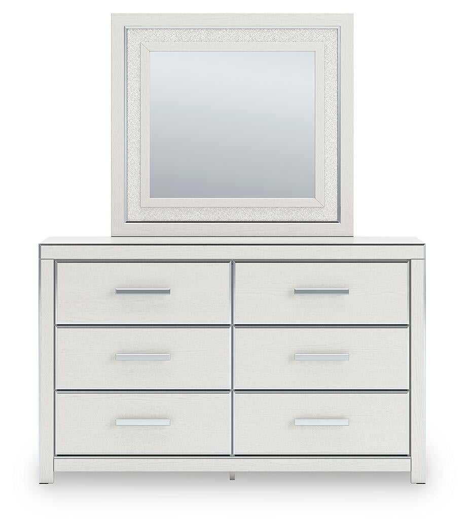 Birmonton King Upholstered Panel Platform Bed, Dresser and Mirror