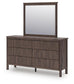 Cadmori King Upholstered Panel Bed, Dresser, Mirror and Nightstand