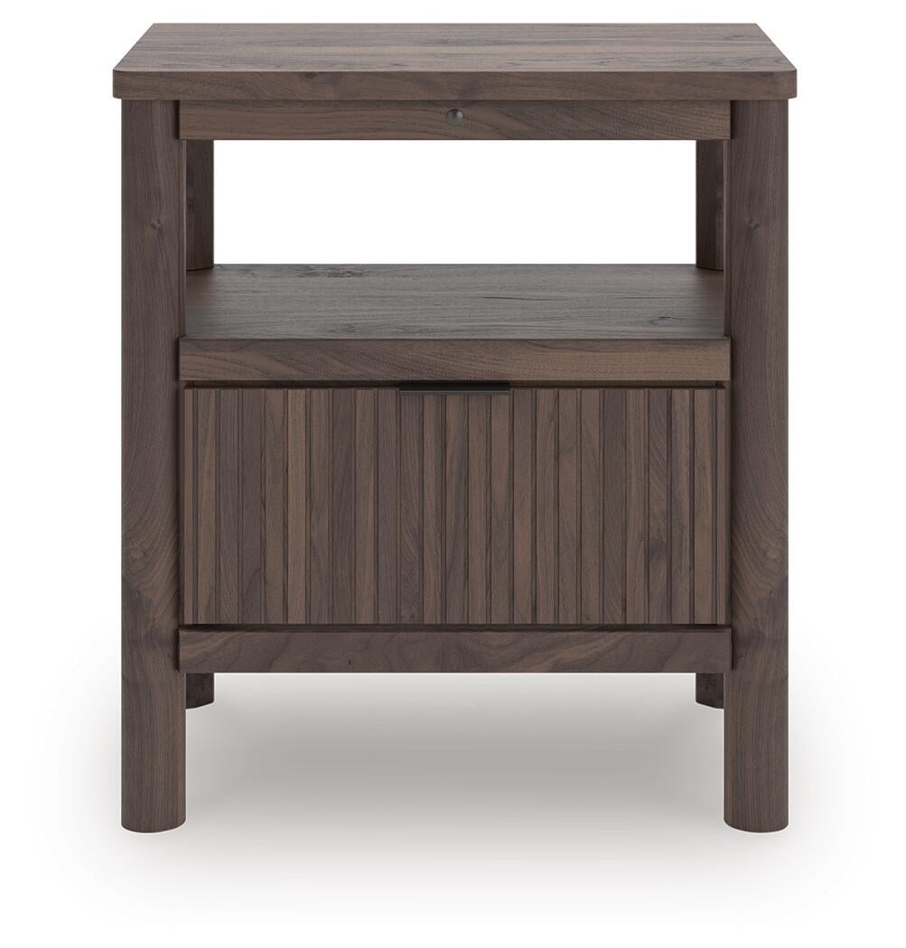 Cadmori King Upholstered Panel Bed, Dresser, Mirror and Nightstand