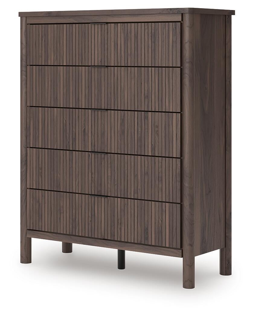 Cadmori Queen Upholstered Panel Bed, Dresser, Mirror and Nightstand