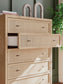 Cielden Queen Upholstered Bed with Roll Slats, Dresser, Mirror, Chest and Nightstand