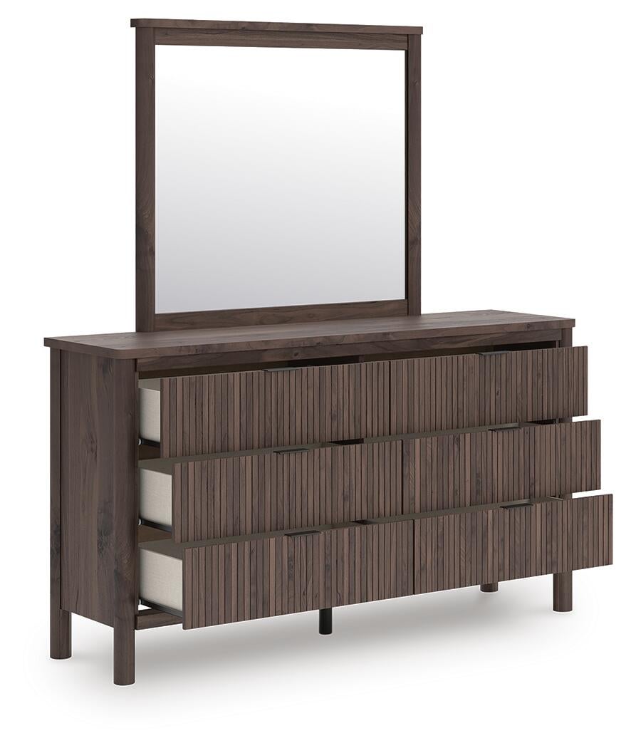 Cadmori Full Upholstered Panel Bed, Dresser, Mirror, Chest and Nightstand