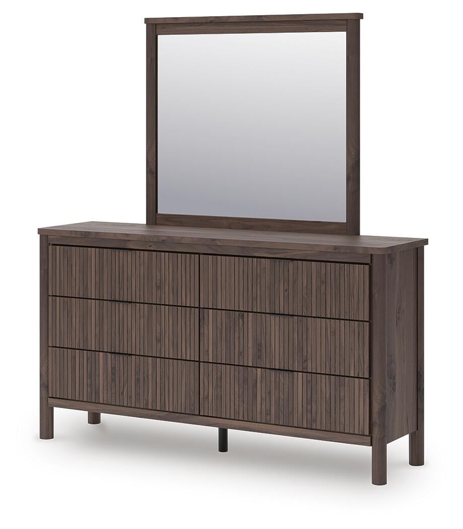 Cadmori Twin Upholstered Panel Bed, Dresser, Mirror, Chest and Nightstand