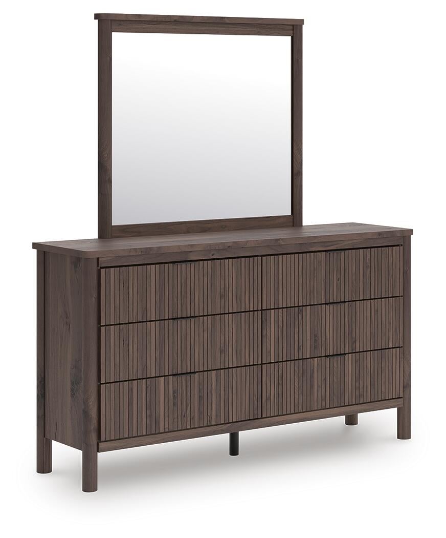 Cadmori Twin Upholstered Panel Bed, Dresser, Mirror and Nightstand