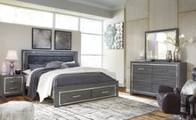 Load image into Gallery viewer, Lodanna King Panel Bed with 2 Storage Drawers with Mirrored Dresser

