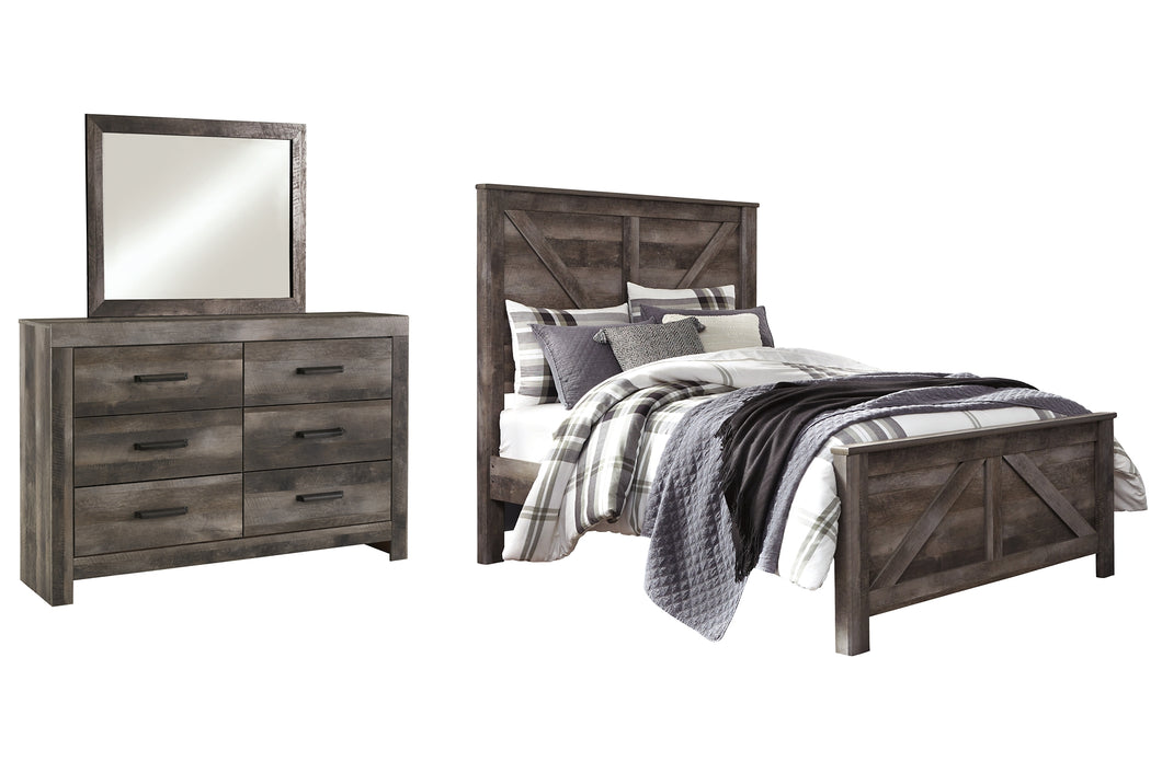 Wynnlow Queen Crossbuck Panel Bed with Mirrored Dresser